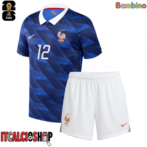 Francia Randal Kolo Muani #12 Prima Maglia Bambino Mondiali 2026 Manica Corta (+ Pantaloni corti)
